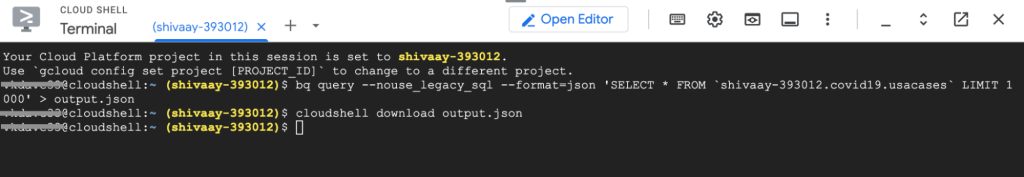 6 command for bigquery to json