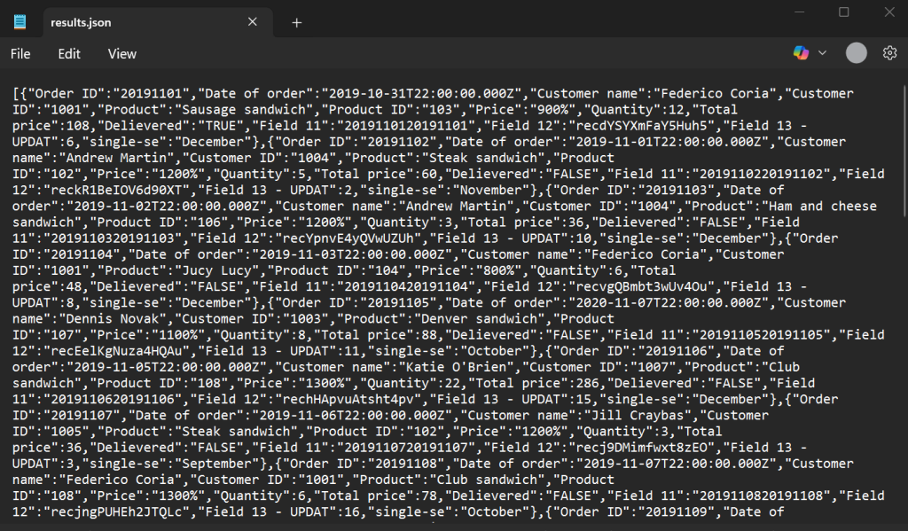 7 Example results file in JSON