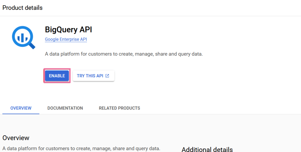 7 enable bigquery api