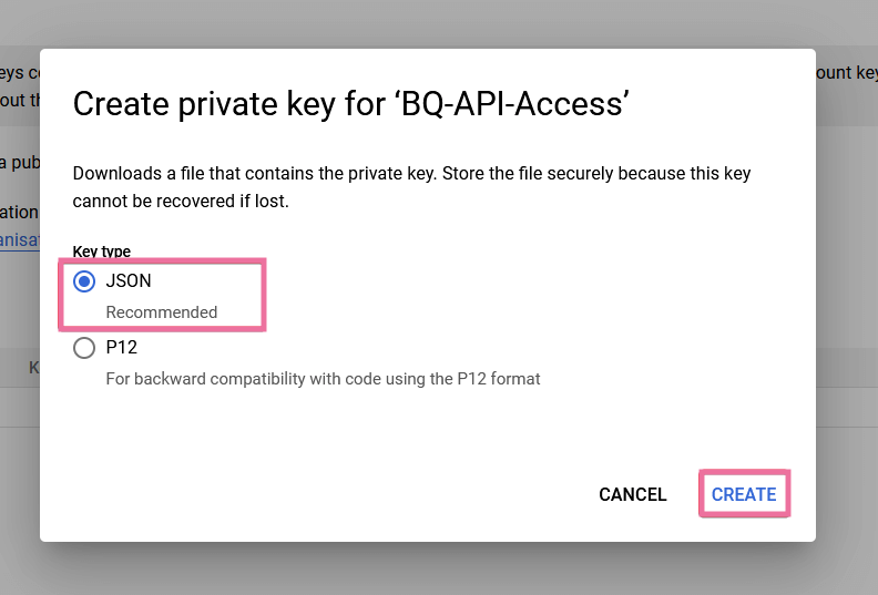8 generate bigquery json key