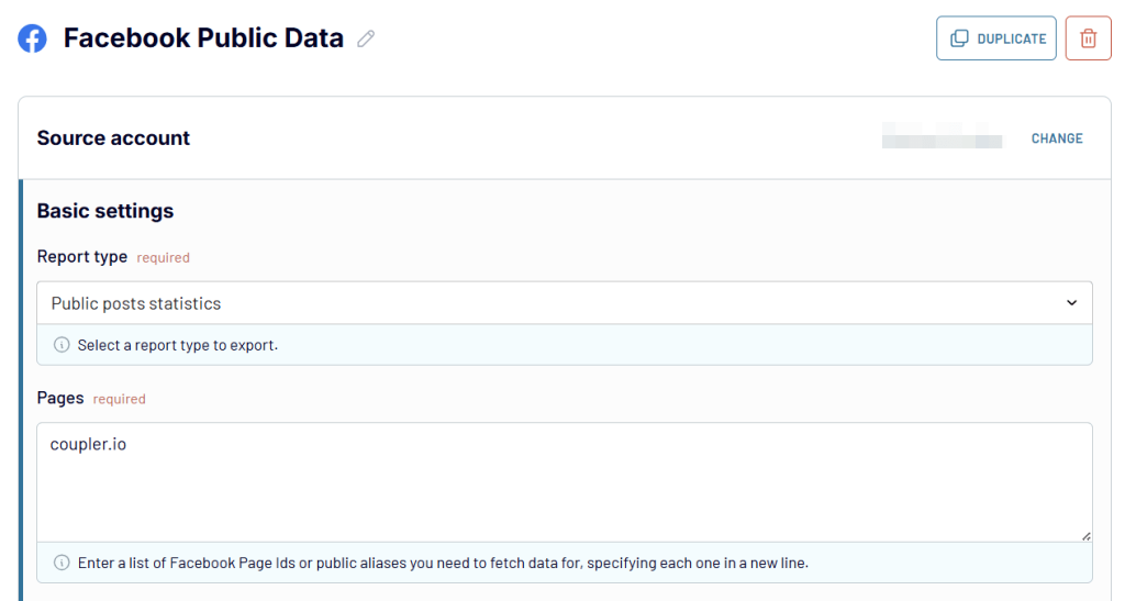 Facebook public data source coupler