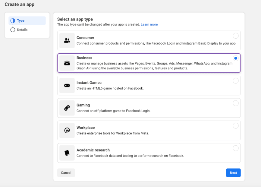 create facebook app