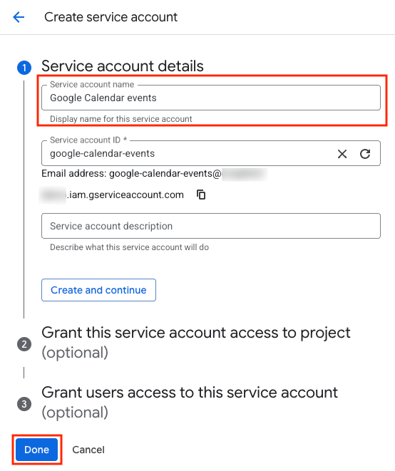 google calendar to json create service account in google