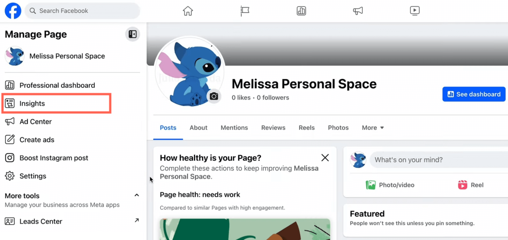 go to insights on facebook page
