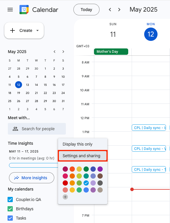 google calendar to json access google calendar settings and sharing options
