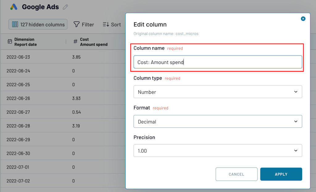 edit column amount spend