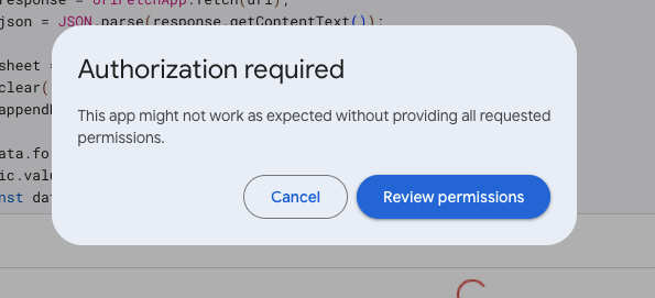 authorize permissions popup