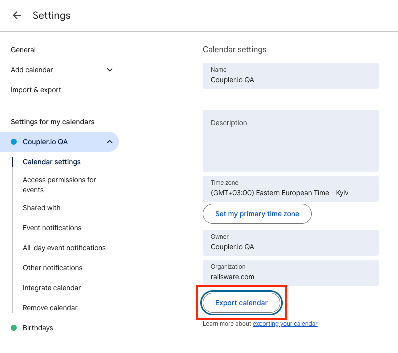 google calendar to json export google calendar to ics