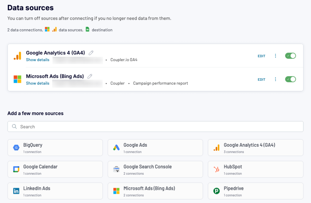 Add more data sources in Coupler.io