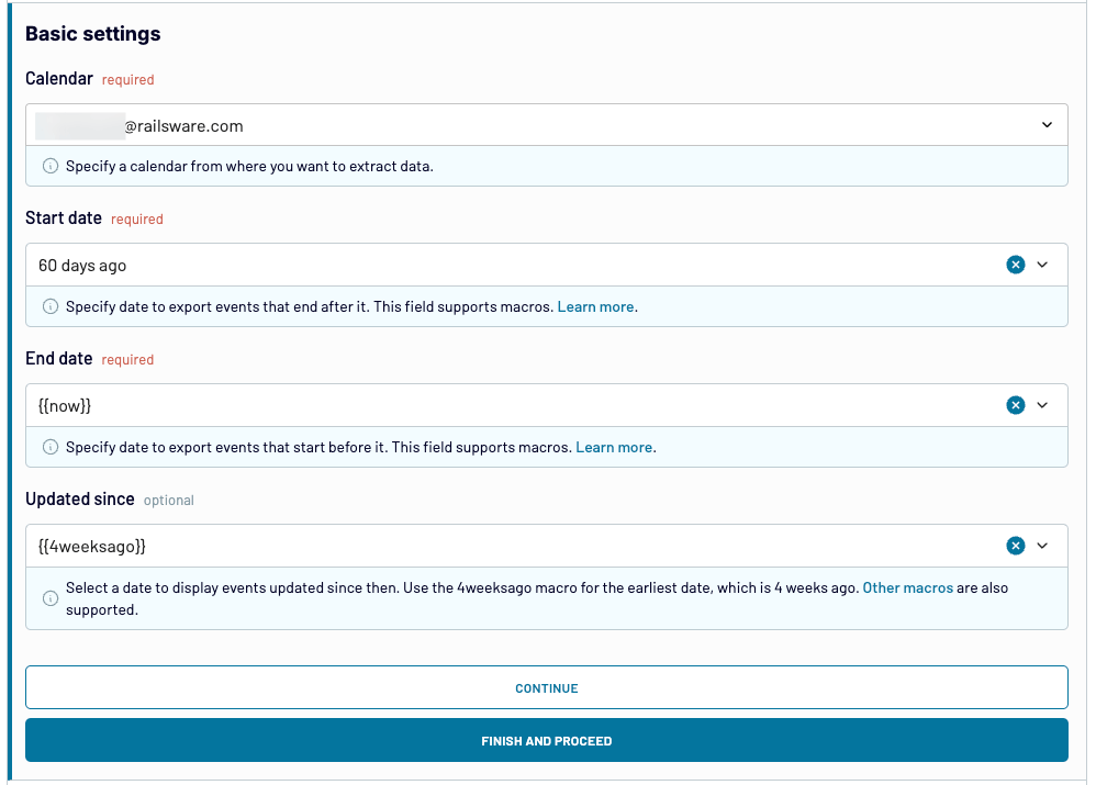 google calendar to json specify basic settings in coupler