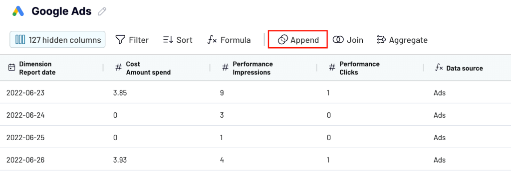 append feature