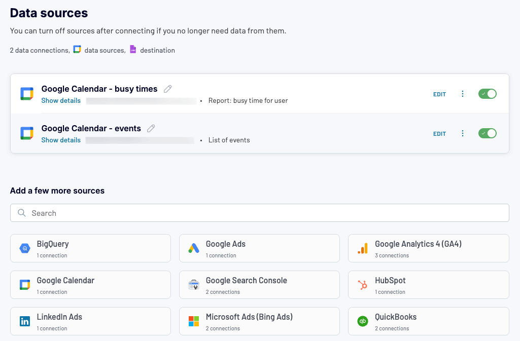 google calendar to json add other data sources in coupler