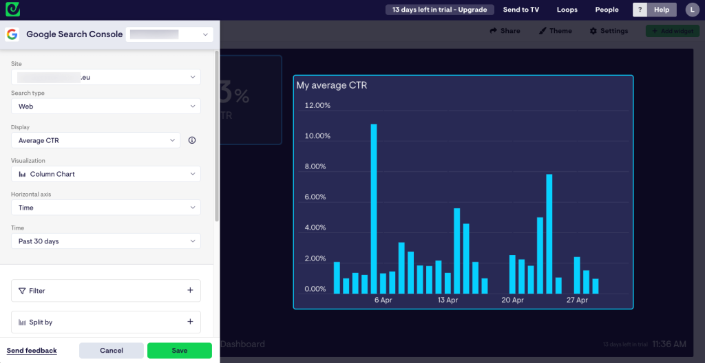 whatagraph alternatives editing dashboard widget in geckoboard