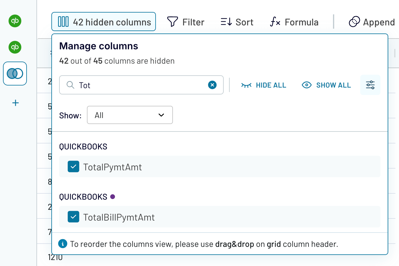 Hiding unnecessary columns with Coupler.io