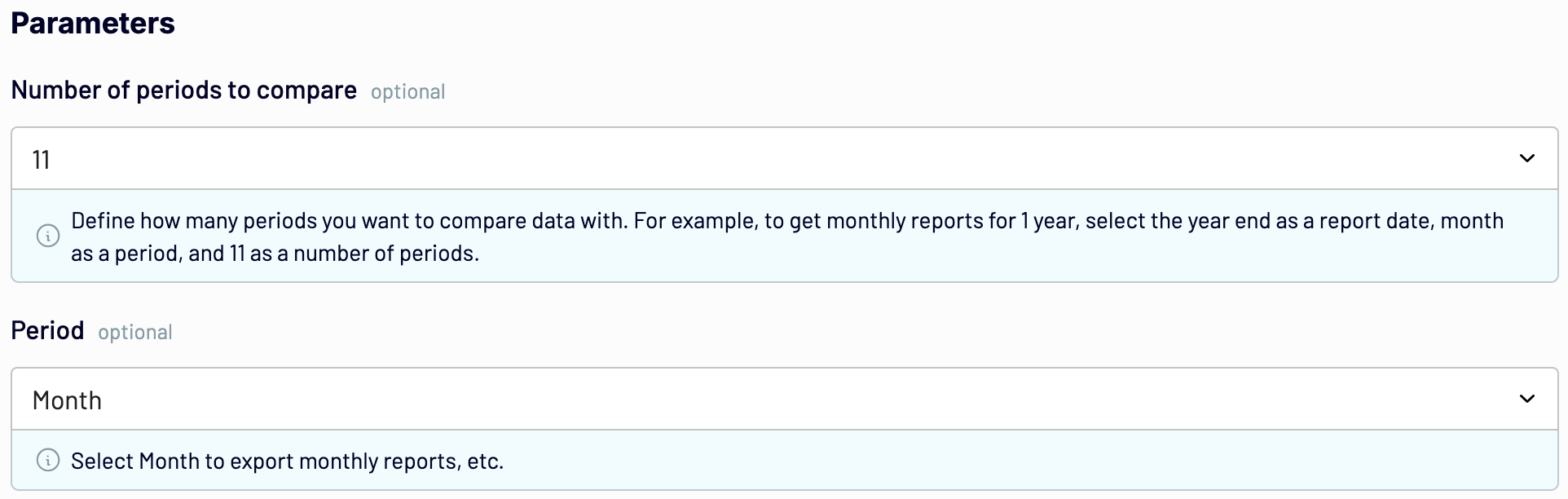 Setting up the number of periods to compare and the type of period for Xero s Profit and loss report