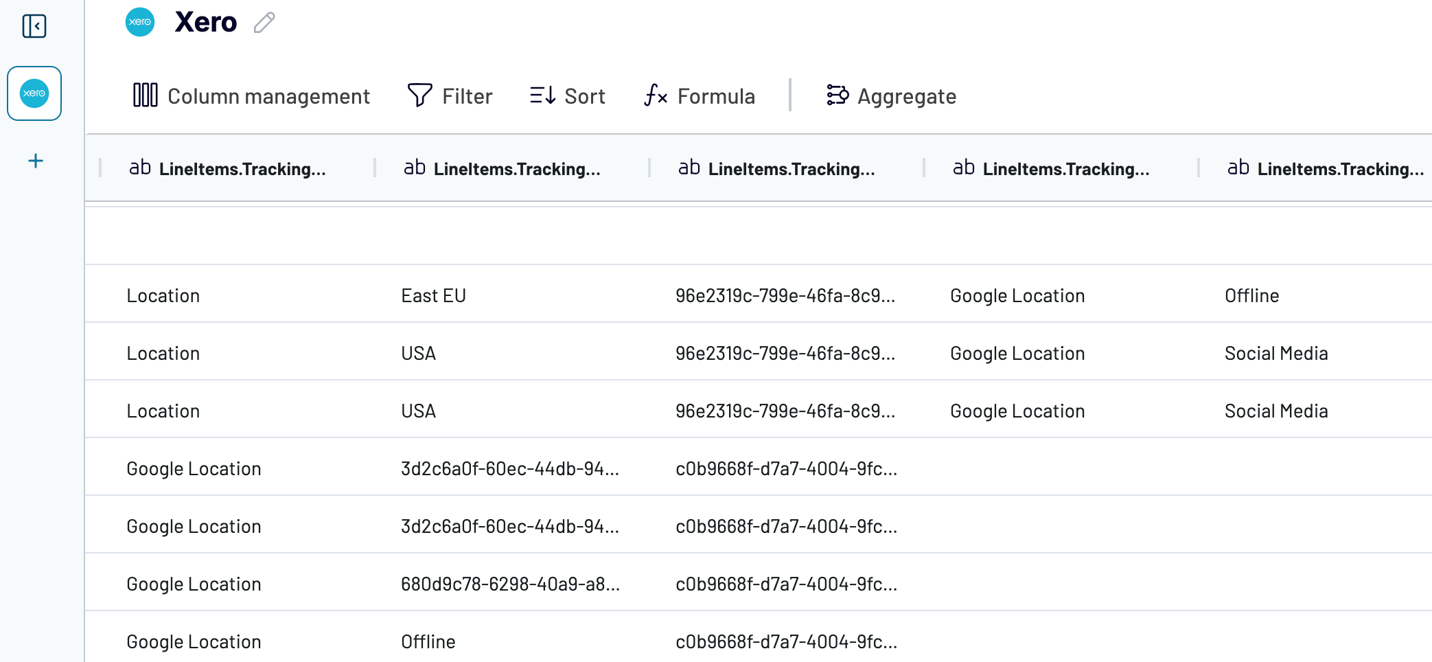 Xero s Invoices data with the report type set to Detailed