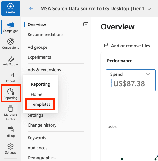 Access default reports in Bing Ads (Microsoft Ads)