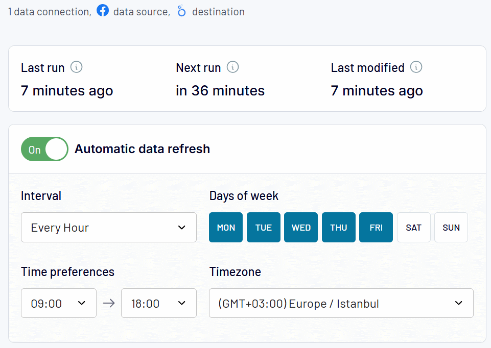 Automatic data refresh schedule set up in Coupler.io