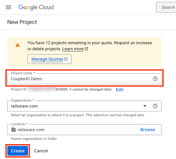 google calendar to json create google cloud project