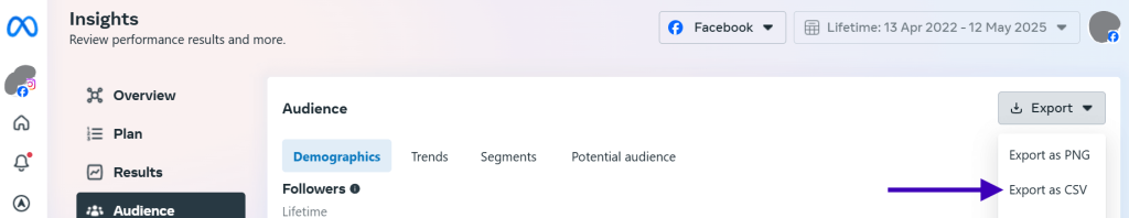 Exporting data from Facebook