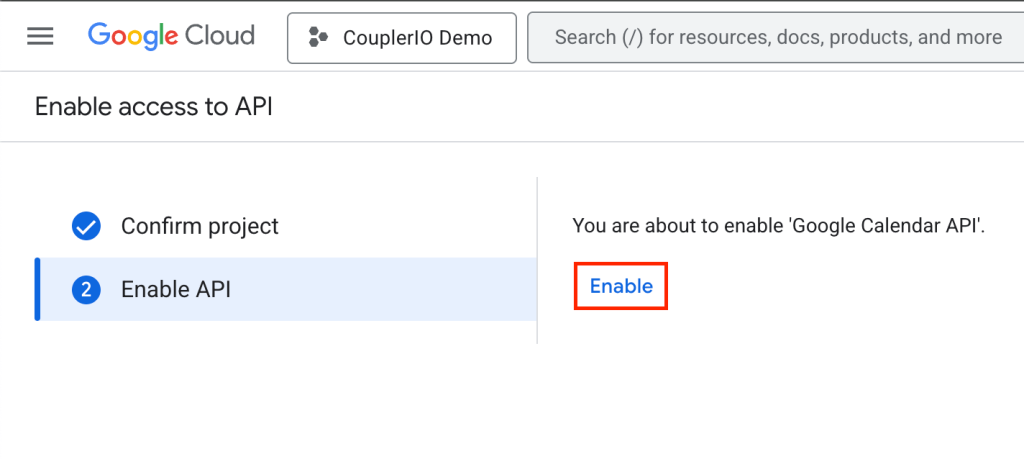 google calendar to json enable google calendar api step2