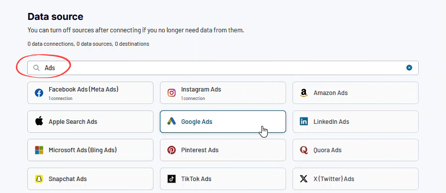 Selecting a data source