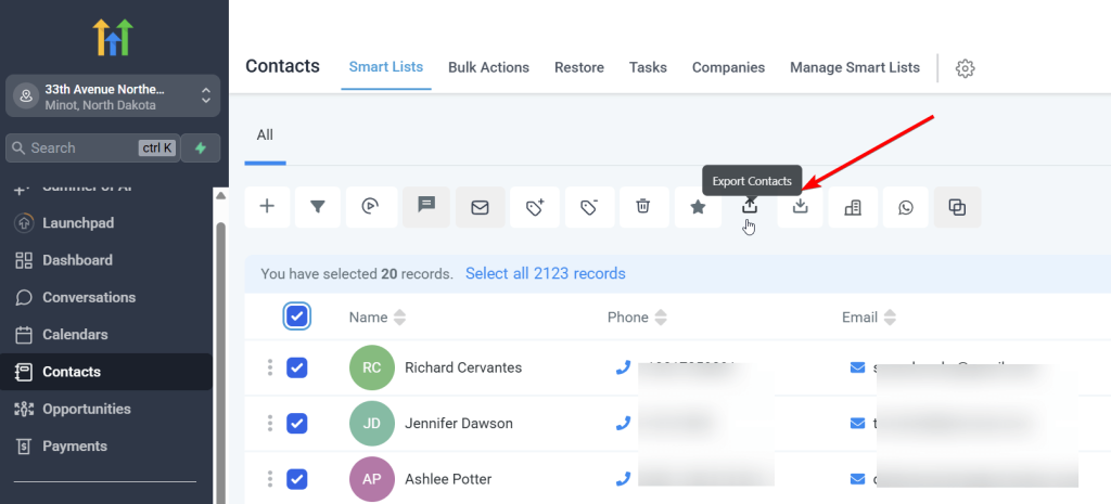 2.1 export contacts gohighlevel